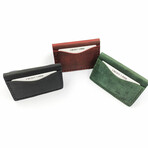 Genuine Calf Leather Folding Card Holder (Navy Blue)