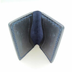 Genuine Calf Leather Folding Card Holder (Navy Blue)