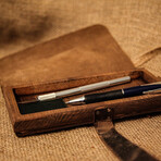 Genuine Calf Leather + Wood Pencil Box // Dark Brown