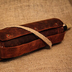 Genuine Calf Leather Wine Holder // Brown