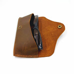 Genuine Calf Leather Button Glasses Case // Brown