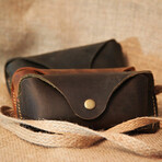 Genuine Calf Leather Glasses Case (Dark Brown)