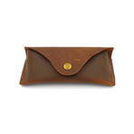 Genuine Calf Leather Button Glasses Case // Brown