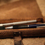 Genuine Calf Leather + Wood Pencil Box // Dark Brown