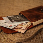 Genuine Calf Leather + Wood Card Holder // Brown