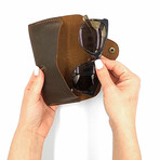 Genuine Calf Leather Button Glasses Case // Brown