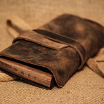 Genuine Calf Leather + Wood Pencil Box // Dark Brown