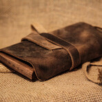 Genuine Calf Leather + Wood Pencil Box // Dark Brown
