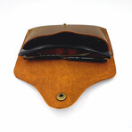 Genuine Calf Leather Button Glasses Case // Brown