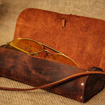 Genuine Calf Leather Glasses Case // Brown