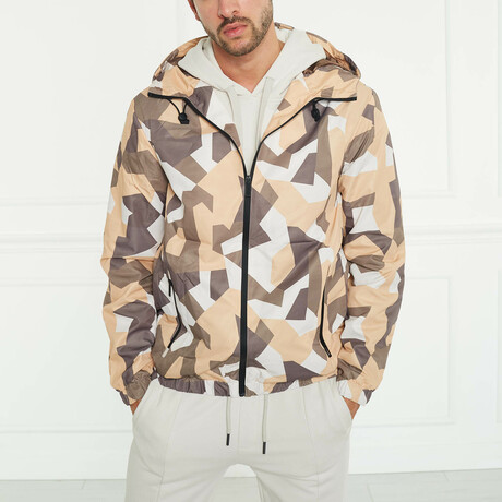 Men's Abstract Print Rain Jacket // Multicolor (S)