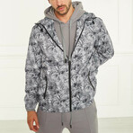 Men's Palm Trees Print Rain Jacket // Gray (XL)