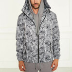 Men's Palm Trees Print Rain Jacket // Gray (XL)