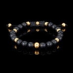 Matte Agate Stone + Gold Plated Stainless Steel Adjustable Bracelet // 7.75"