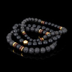 Matte Agate + Gold Plated Hematite + Lava + Wood Bead Stretch Bracelets // Set of 3 // 8"