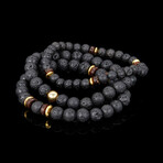 Lava + Gold Plated Hematite + Lava + Wood Bead Stretch Bracelets // Set of 3 // 8"
