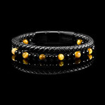 Golden Tiger Eye + Onyx Stone + Layered Leather Cuff Bracelet // 8.75"
