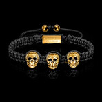 Antiqued Gold Plated Stainless Steel Skulls Adjustable Bracelet // 7.5"