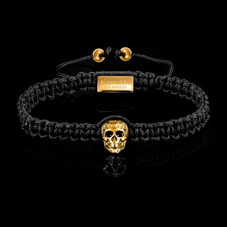 Antiqued Gold Plated Stainless Steel Skull Adjustable Bracelet // 7.5"