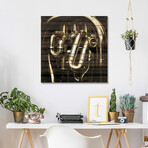 Detail Of The Brass Pipes Of A Tuba by Jane Rix (26"H x 26"W x 1.5"D)