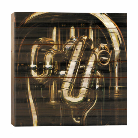 Detail Of The Brass Pipes Of A Tuba by Jane Rix (26"H x 26"W x 1.5"D)