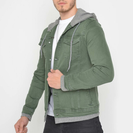 Hooded Denim Jacket // Washed Green (S)