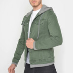 Hooded Denim Jacket // Washed Green (L)