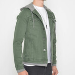Hooded Denim Jacket // Washed Green (L)