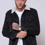 Thin Roving Velvet Sheepskin Buttoned Jacket // Black (S)