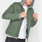 Hooded Denim Jacket // Washed Green (L)