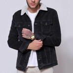 Thin Roving Velvet Sheepskin Buttoned Jacket // Black (S)