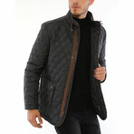 Button & Zip Up Quilted Jacket // Anthracite (3XL)
