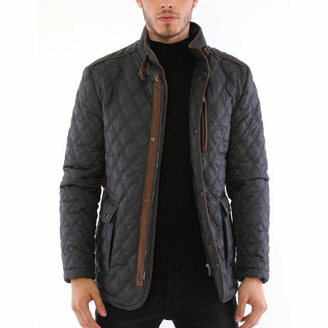 Button & Zip Up Quilted Jacket // Anthracite (M)