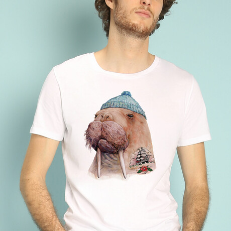 Tattooed Walrus T-Shirt // White (2X-Large) - Wooop - Touch of Modern
