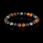 Tiger Eye + Onyx + Magnetic Hematite Stone Stretch Bracelet // 8"