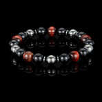 Red Tiger Eye + Onyx + Magnetic Hematite Stone Stretch Bracelet // 8.5"