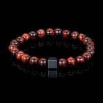 Red Tiger Eye + Hematite Cube Stone Stretch Bracelet // 8"