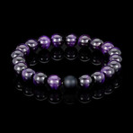 Purple Tiger Eye + Matte Onyx Stone Stretch Bracelet // 8.25"