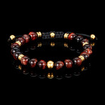 Red Tiger Eye Stone + Gold Plated Stainless Steel Adjustable Bracelet // 7.75"