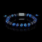 Blue Tiger Eye Stone Adjustable Bead Bracelet // 8"