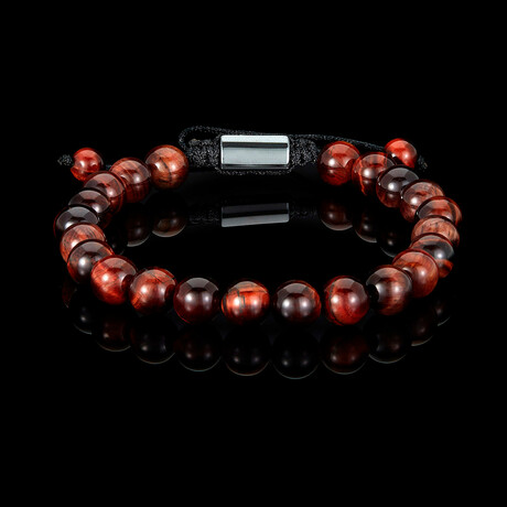 Red Tiger Eye Stone Adjustable Bead Bracelet // 8"