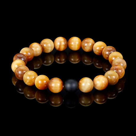 Golden Tiger Eye + Matte Onyx Stone Stretch Bracelet // 8.25"
