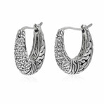 John Hardy // Classic Chain Sterling Silver + Diamond Huggie Hoop Earrings // Store Display