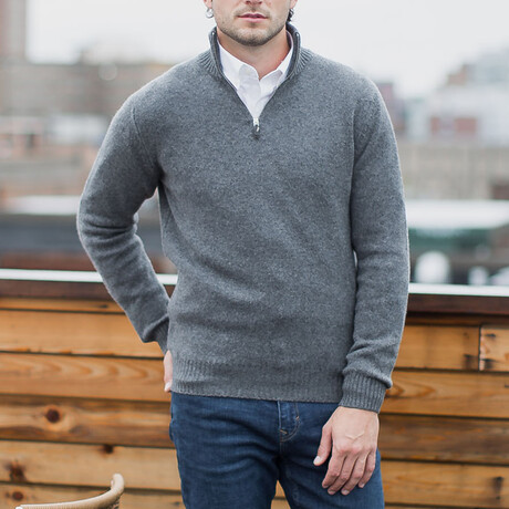 Lambswool Quarter-Zip Pullover Sweater // Gray (Small)
