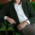 Lambswool Shawl Collar Cardigan // Rosemary (Small)