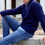 Lambswool Quarter-Zip Pullover Sweater // Navy (Small)