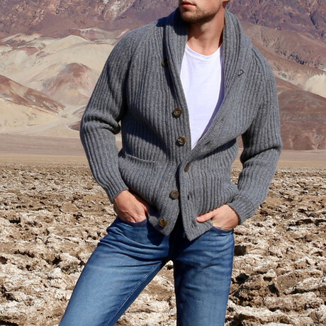 Lambswool Shawl Collar Cardigan // Gray (Small)