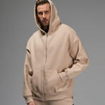 Peter Oversize Zip Hoodie // Light Brown (S)