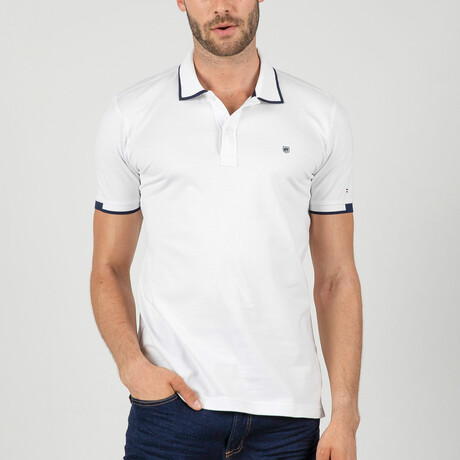 Jose Short Sleeve Polo Shirt // White + Navy (L)