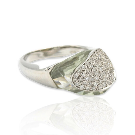 Superoro // 18K White Gold Diamond + Prasiolite Ring // Ring Size: 6.75 // New